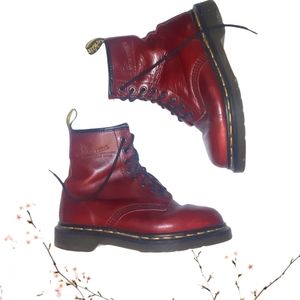 90s Vintage Size 7 Doc Martens Cherry Red Lace up Combat Chunky Boots